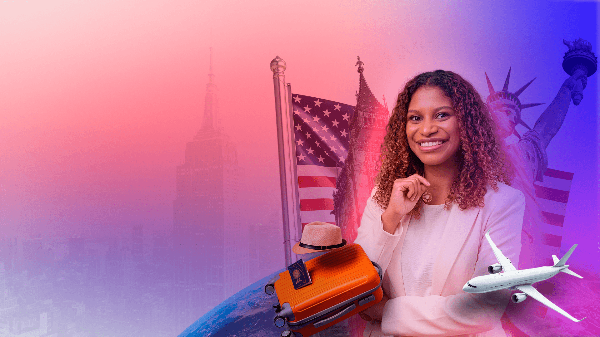 Cínthia Gabriel com pontos turísticos ao fundo