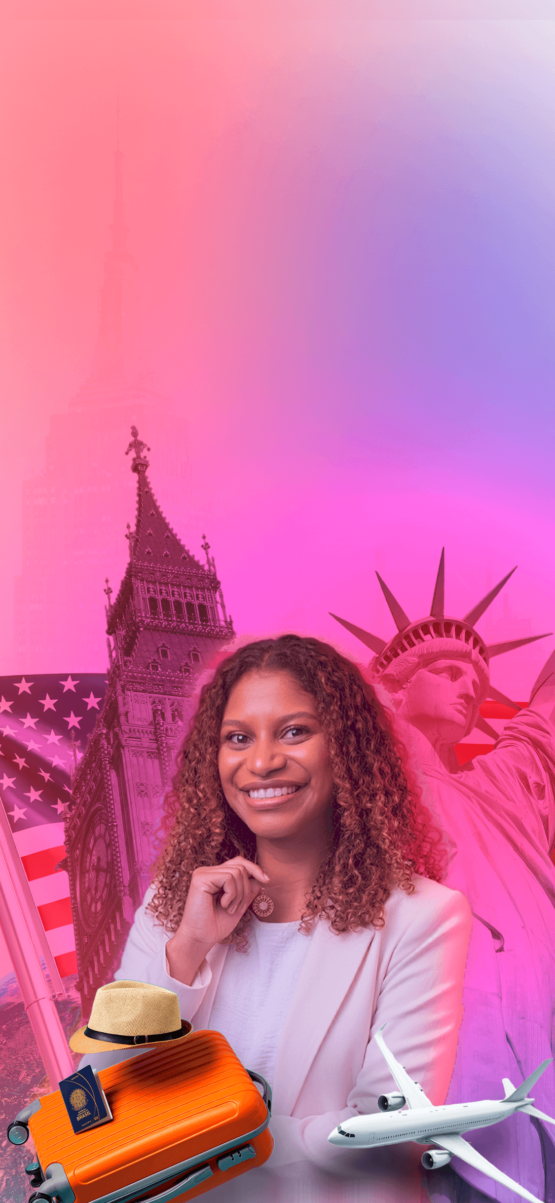 Cínthia Gabriel com pontos turísticos ao fundo