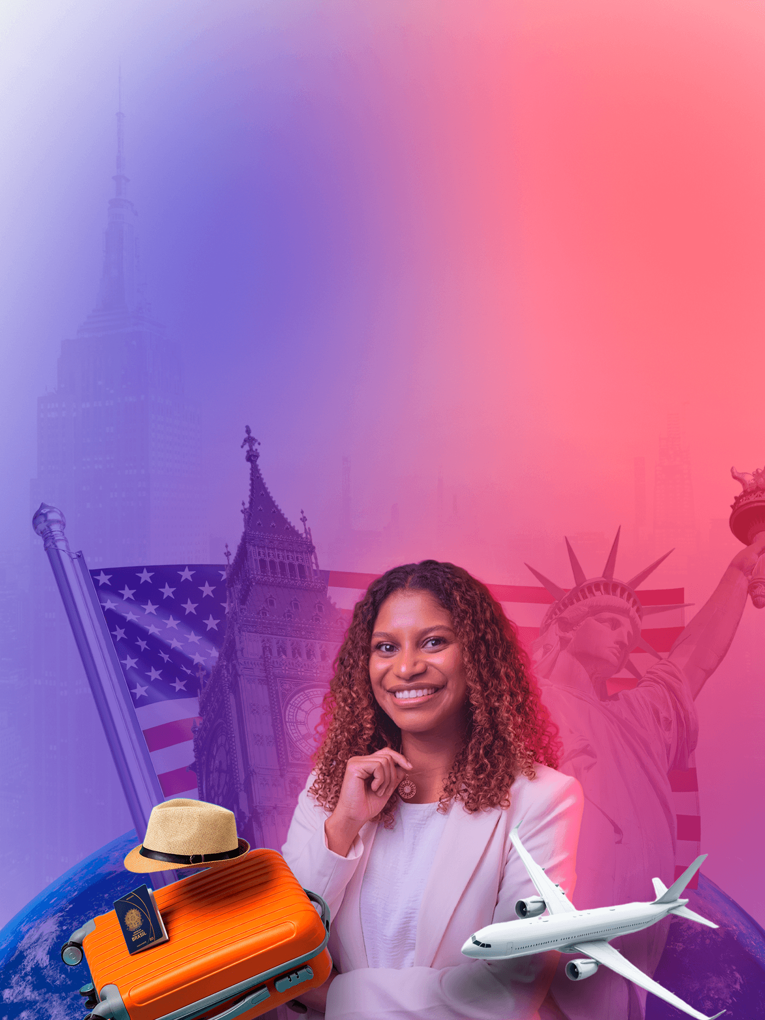 Cínthia Gabriel com pontos turísticos ao fundo